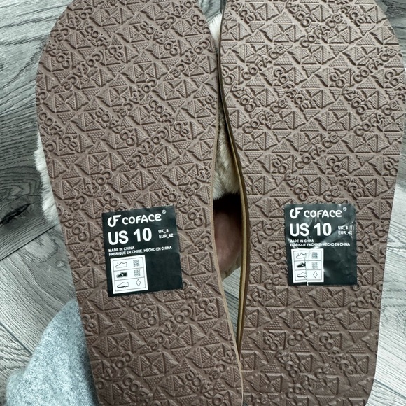 COFACE Cozy Faux Fur Slide Slippers Sandals - beige size 10 NWOT - Picture 7 of 7
